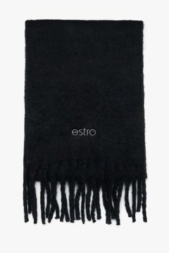 Women's Soft Black Scarf with Fringes Estro ER00117404.