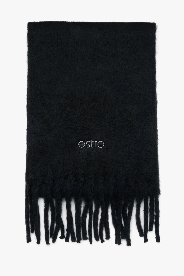 Women's Soft Black Scarf with Fringes Estro ER00117404.