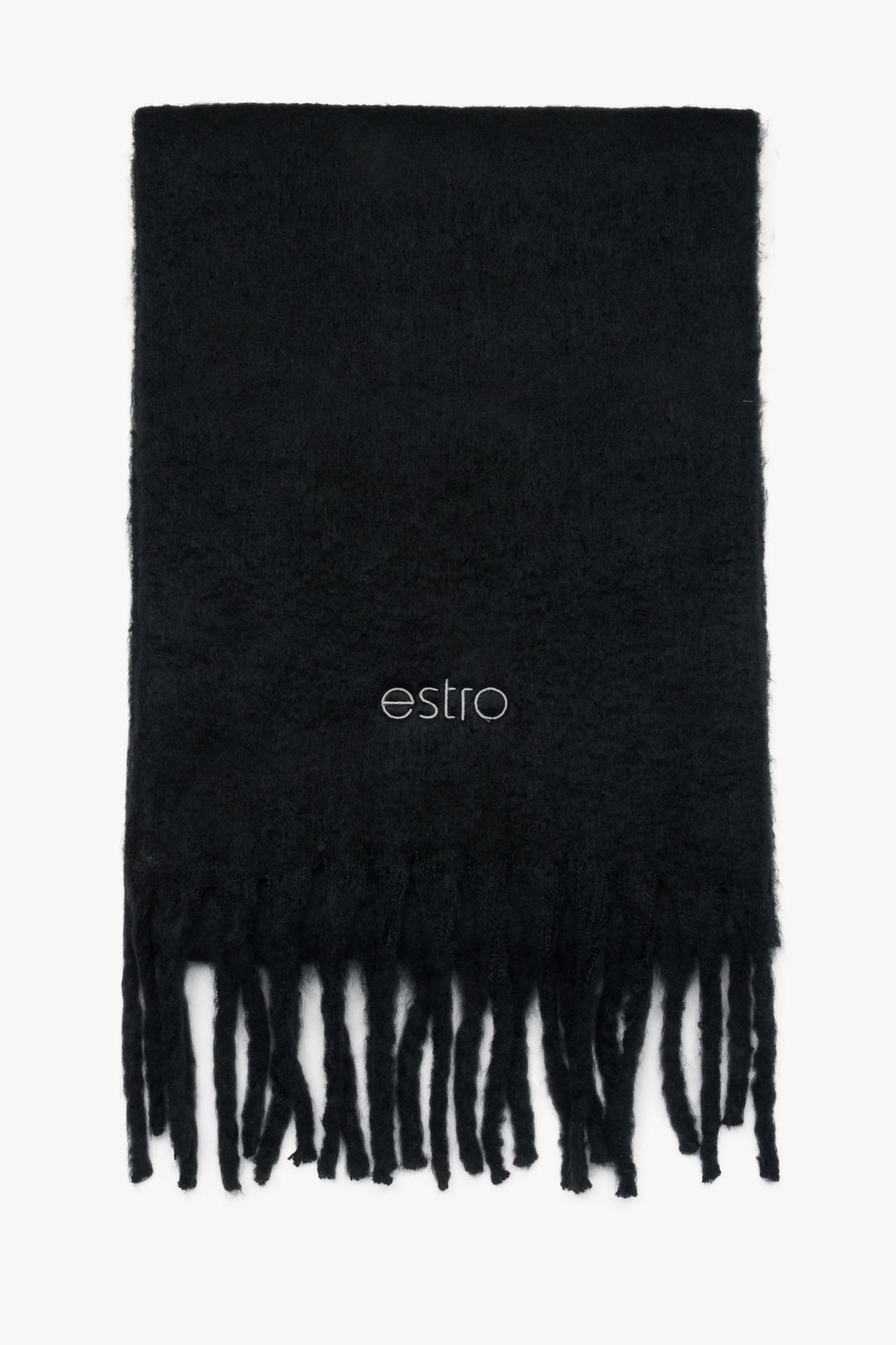 Women's Soft Black Scarf with Fringes Estro ER00117404.