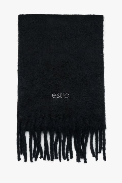 Women's Soft Black Scarf with Fringes Estro ER00117404.