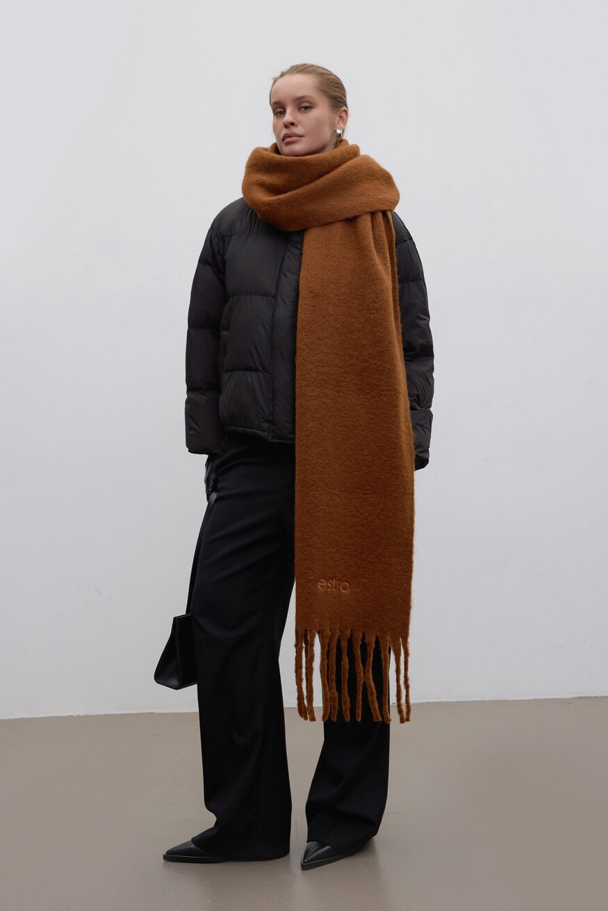 Women's Soft Brown Scarf with Fringes Estro ER00117405.