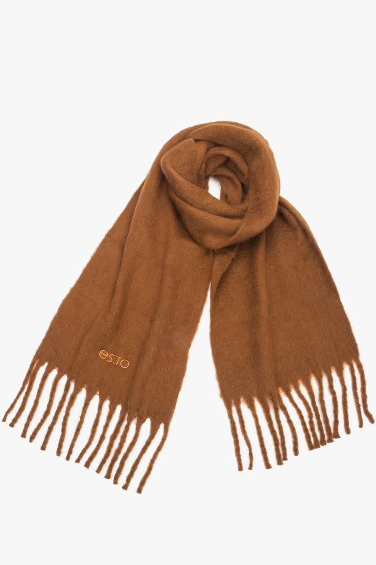Women's Soft Brown Scarf with Fringes Estro ER00117405