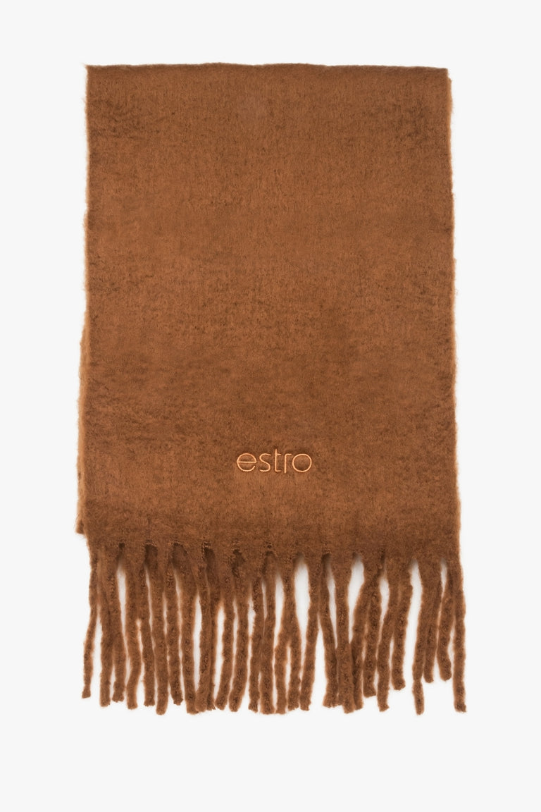 Women's Soft Brown Scarf with Fringes Estro ER00117405.