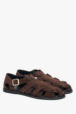 Women's Soft Dark Brown Fisherman-Style Sandals made of Genuine Velour Estro ER00119662.