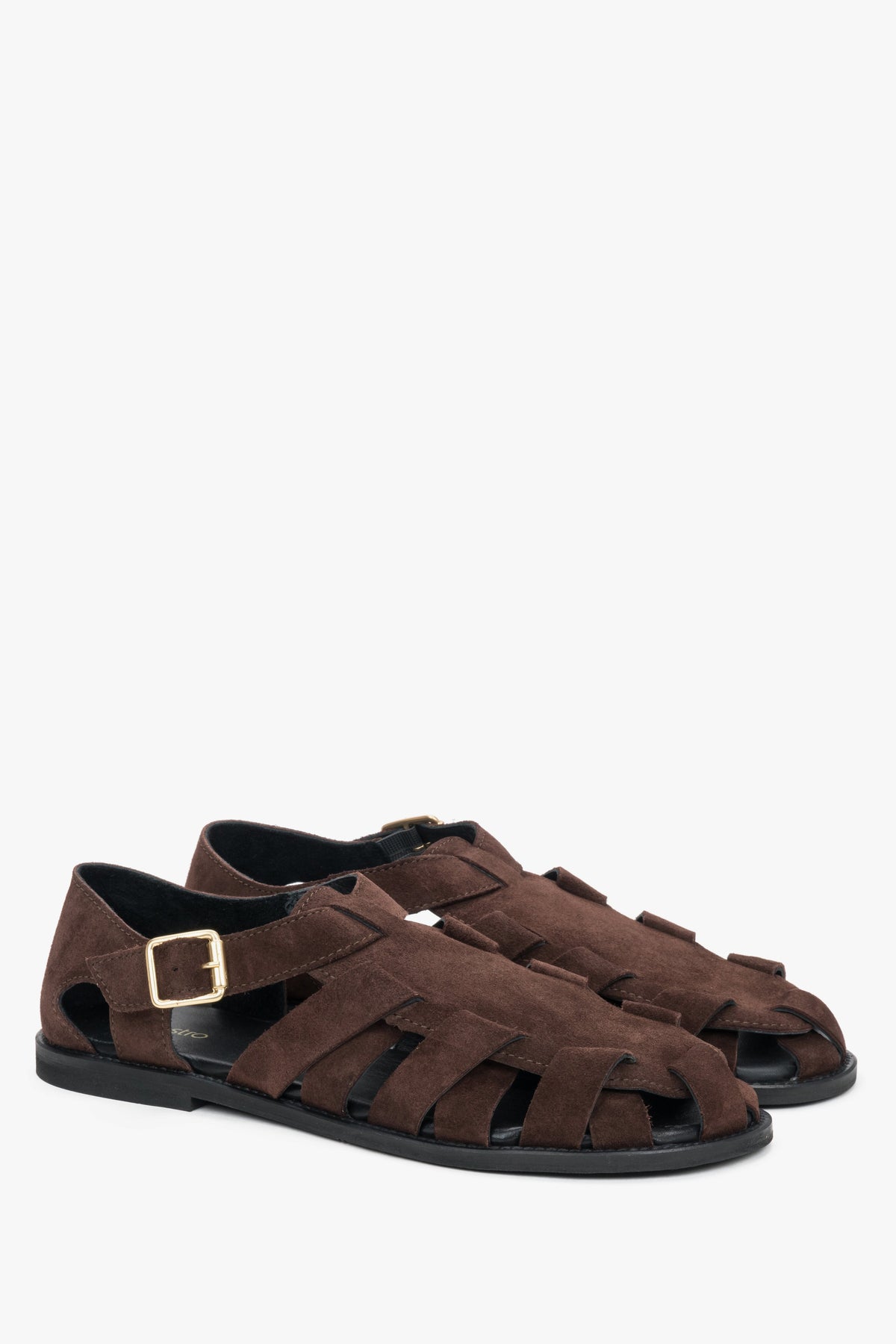 Women's Soft Dark Brown Fisherman-Style Sandals made of Genuine Velour Estro ER00119662.