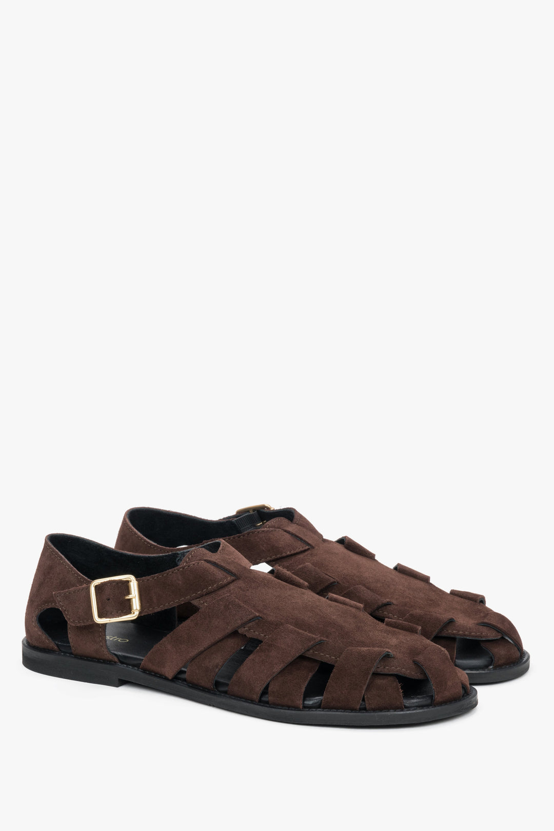 Women's Soft Dark Brown Fisherman-Style Sandals made of Genuine Velour Estro ER00119662.
