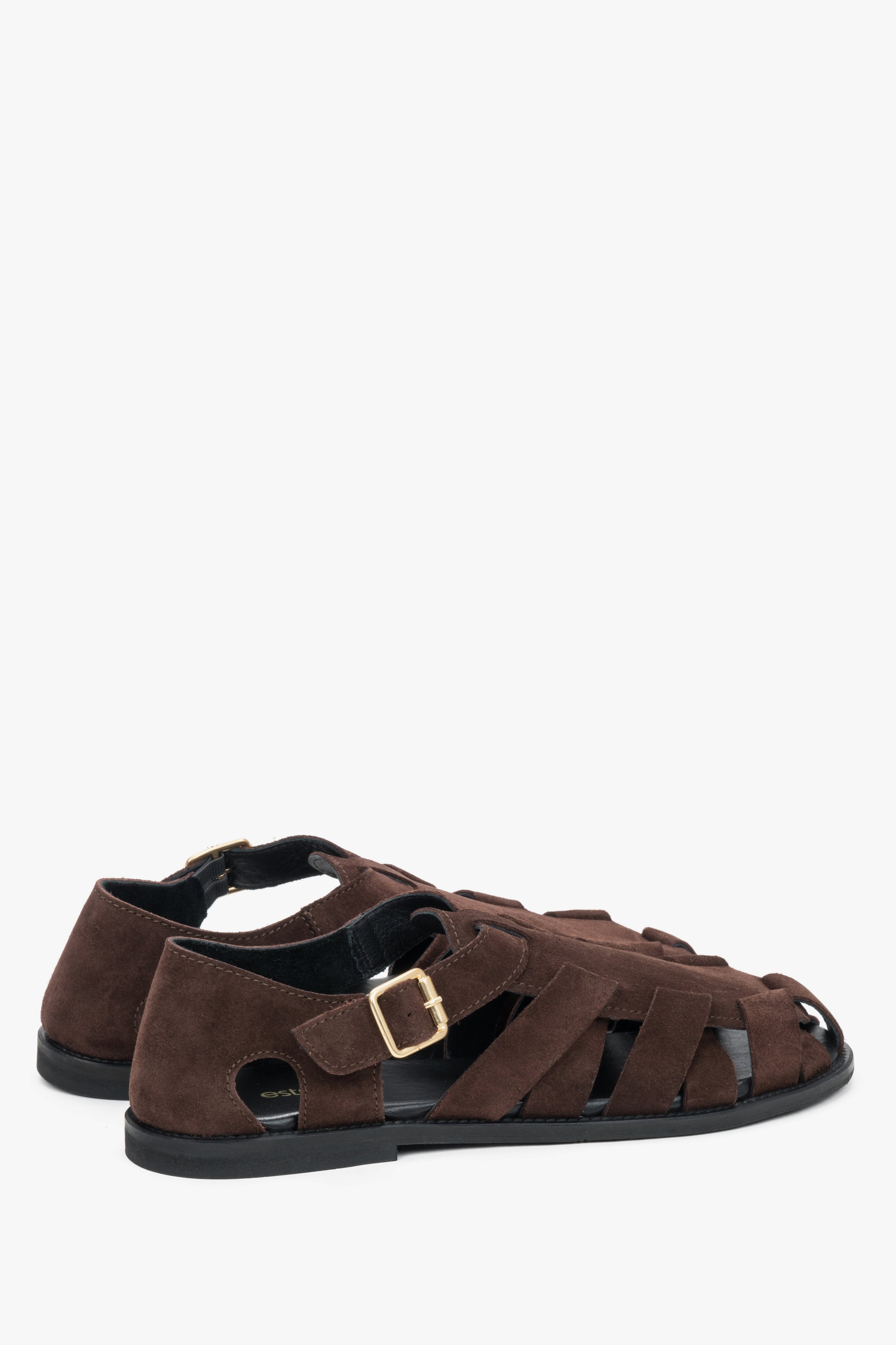 Soft dark brown women’s Estro fisherman-style sandals made of natural velour.