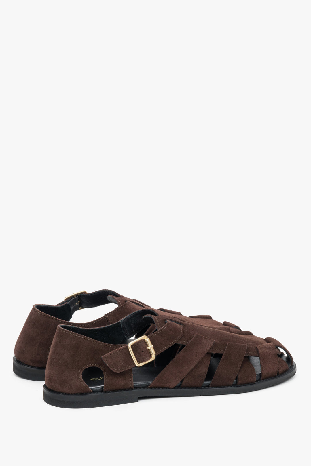 Soft dark brown women’s Estro fisherman-style sandals made of natural velour.