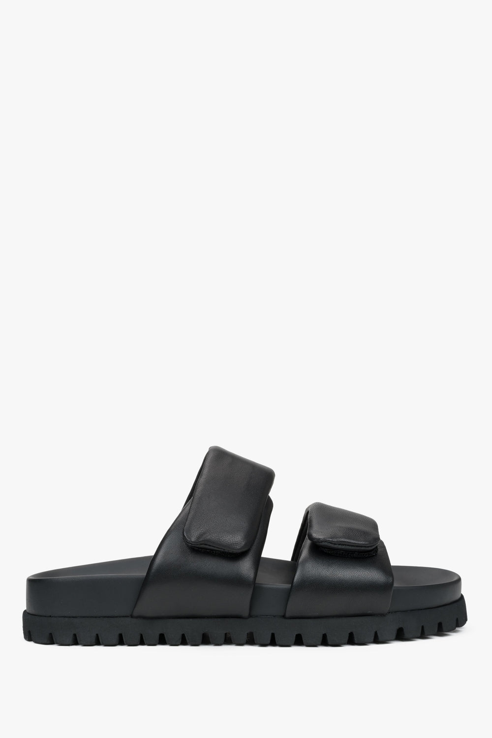 Women's Black Leather Slide Sandals with Soft Straps Estro ER00116942.