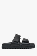 Women's Black Leather Slide Sandals with Soft Straps Estro ER00116942.