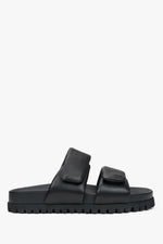 Women's Black Leather Slide Sandals with Soft Straps Estro ER00116942.