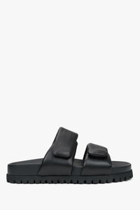 Women's Black Leather Slide Sandals with Soft Straps Estro ER00116942.
