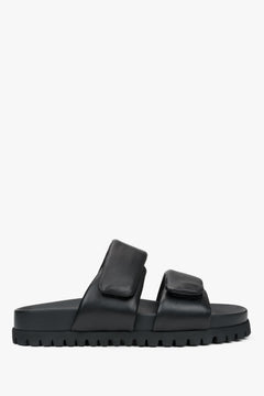 Women's Black Leather Slide Sandals with Soft Straps Estro ER00116942.