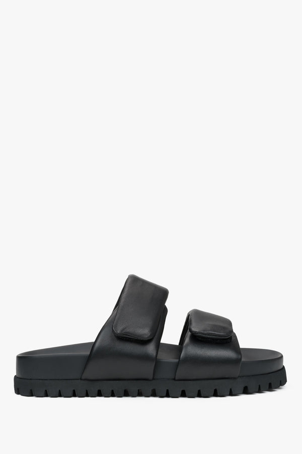 Women's Black Leather Slide Sandals with Soft Straps Estro ER00116942.