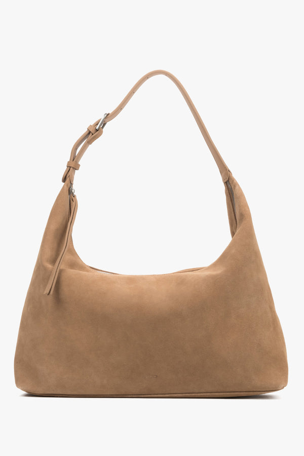 Women’s Spacious Beige Shopper Bag in Genuine Velour Estro ER00119537.