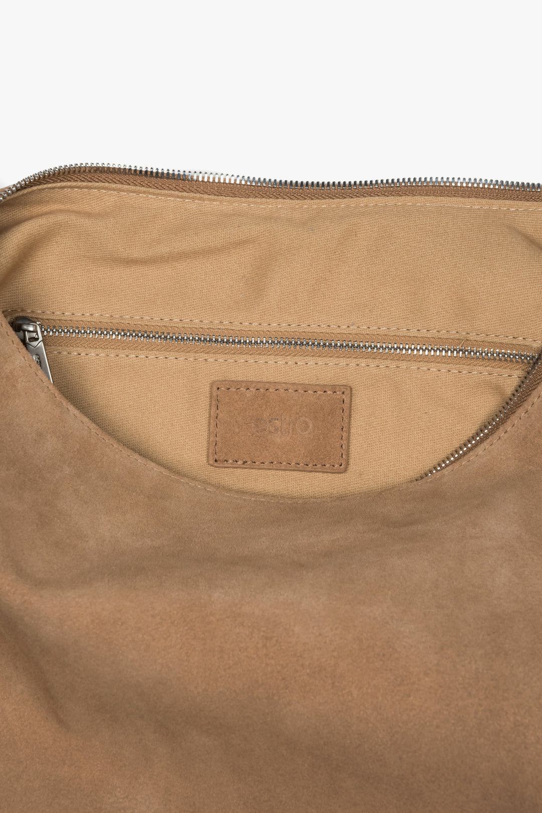 Women’s spacious beige natural velour shopper bag with silver hardware, Estro.