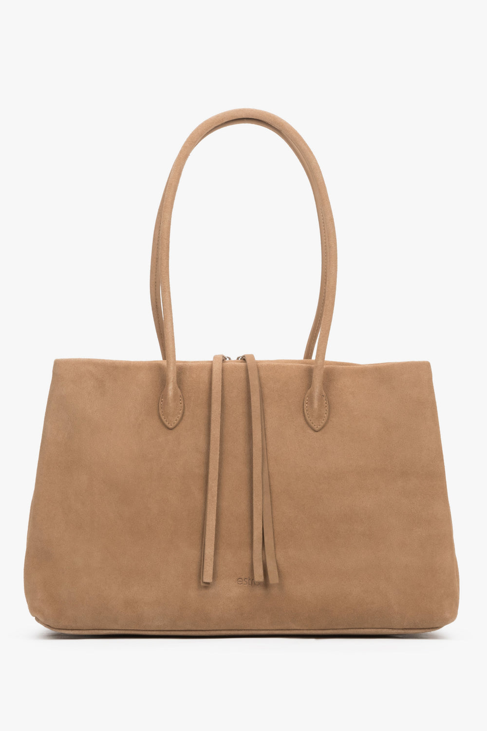 Women’s Spacious Beige Tote Bag in Genuine Velour Estro ER00119535.