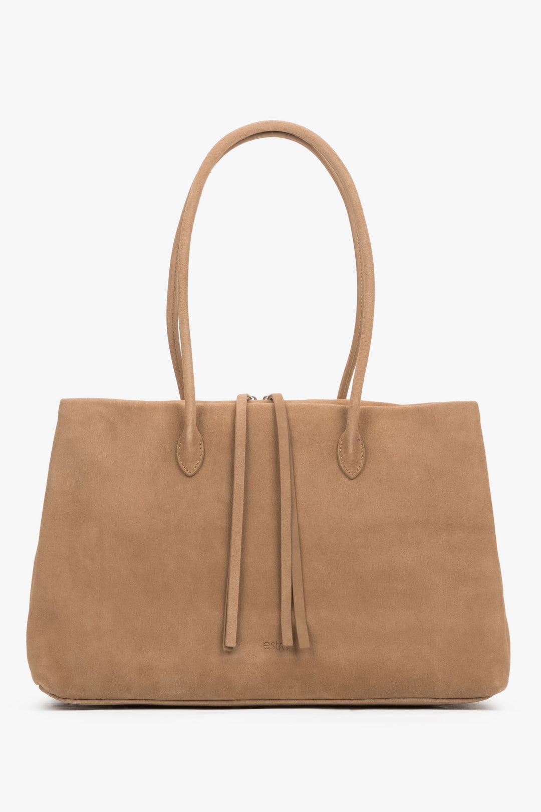 Women’s Spacious Beige Tote Bag in Genuine Velour Estro ER00119535.