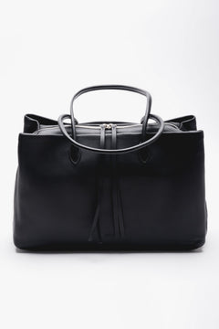 Spacious black women's bag with three compartments. Made of natural leather with attention to detail.