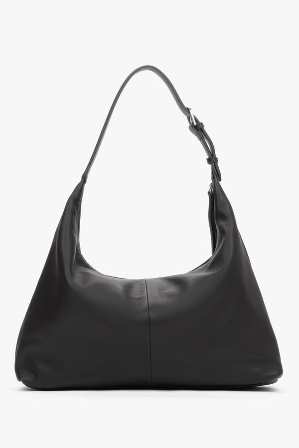 Practical and stylish dark brown leather shoulder bag, perfect for work or travel.