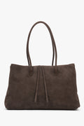 Women’s Spacious Dark Brown Tote Bag in Genuine Velour Estro ER00119534.