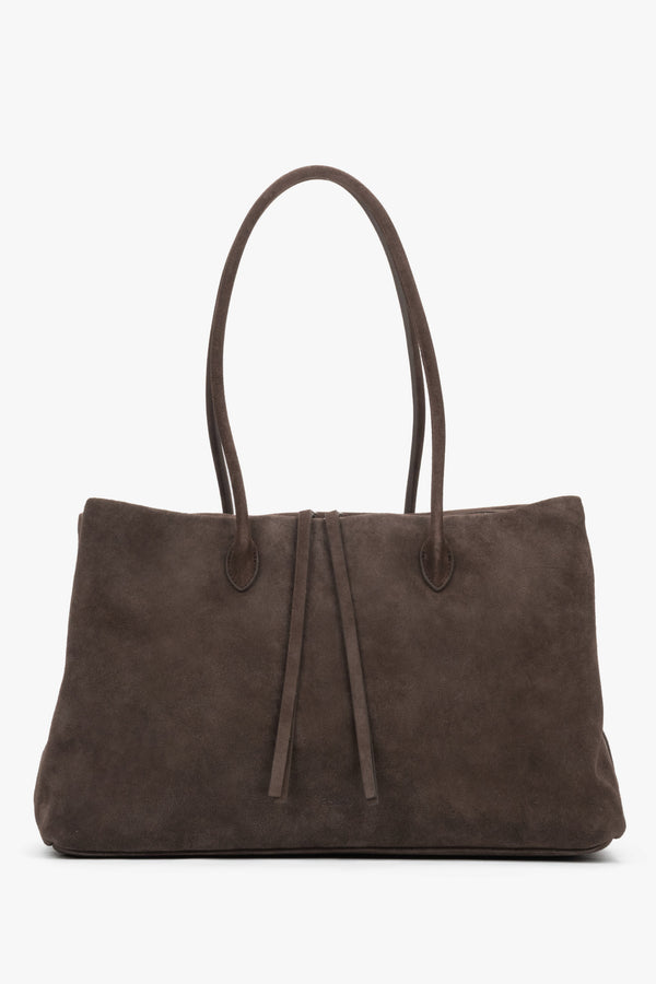 Women’s Spacious Dark Brown Tote Bag in Genuine Velour Estro ER00119534.