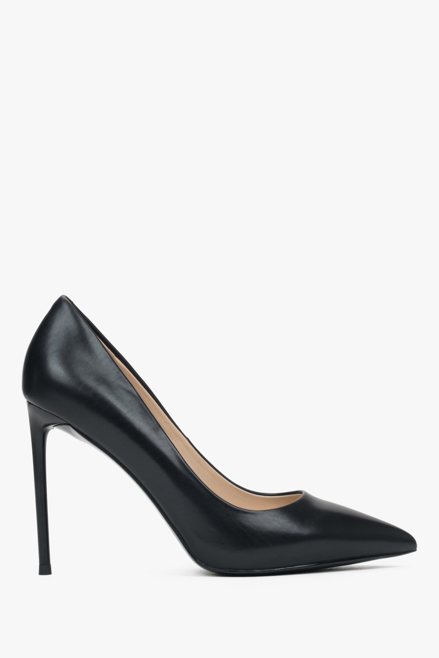 Women's Black Leather Pointed Toe High Heels Estro ER00110048.