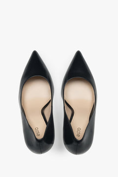 Women's black high-heeled stilettos made of genuine leather by Estro.