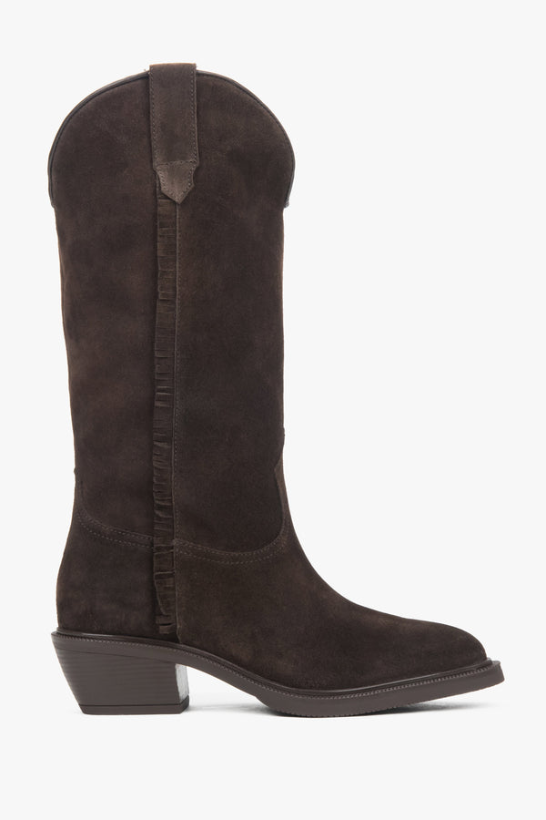 Premium Italian Velour Tall Black Cowboy Boots for Women Estro ER00118325.