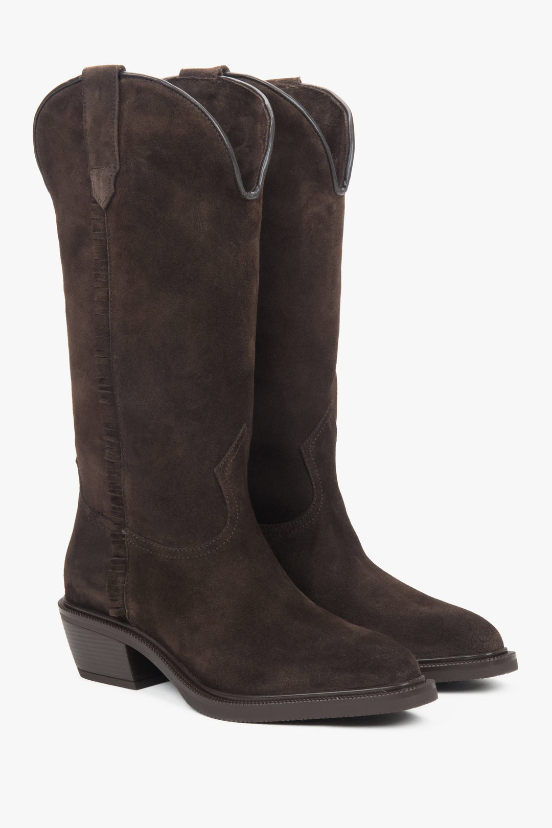 Estro ER00118325 – Dark Brown, Tall Women's Cowboy Boots made of Premium Italian Velour.
