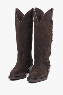 Women's Dark Brown, Tall Cowboy Boots made of Premium Italian Velour – Estro ER00118325.