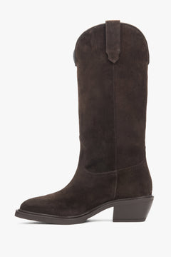 Estro ER00118325 Women's Cowboy Boots, Dark Brown, Tall, made of Premium Italian Velour.