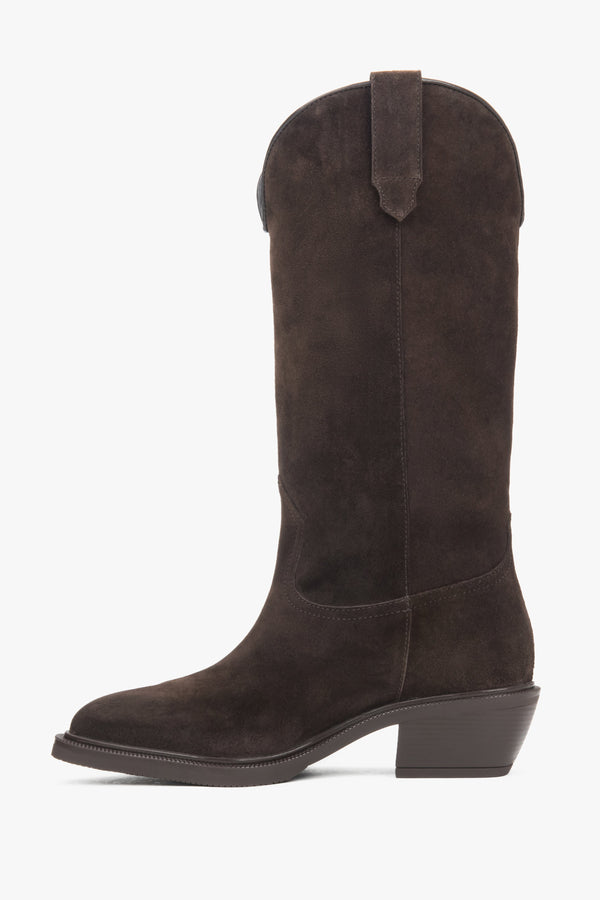 Estro ER00118325 Women's Cowboy Boots, Dark Brown, Tall, made of Premium Italian Velour.