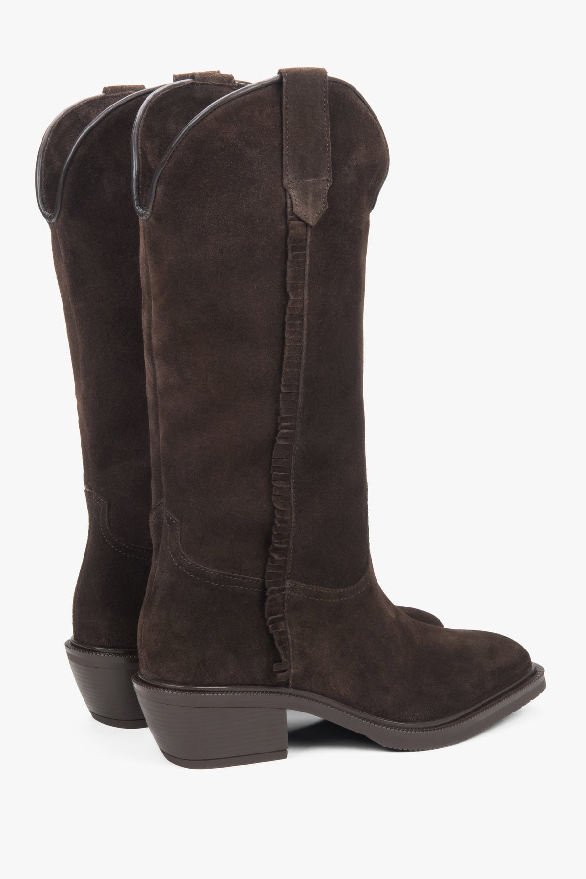 Made of Premium Italian Velour, Dark Brown, Tall Women's Cowboy Boots – Estro ER00118325.
