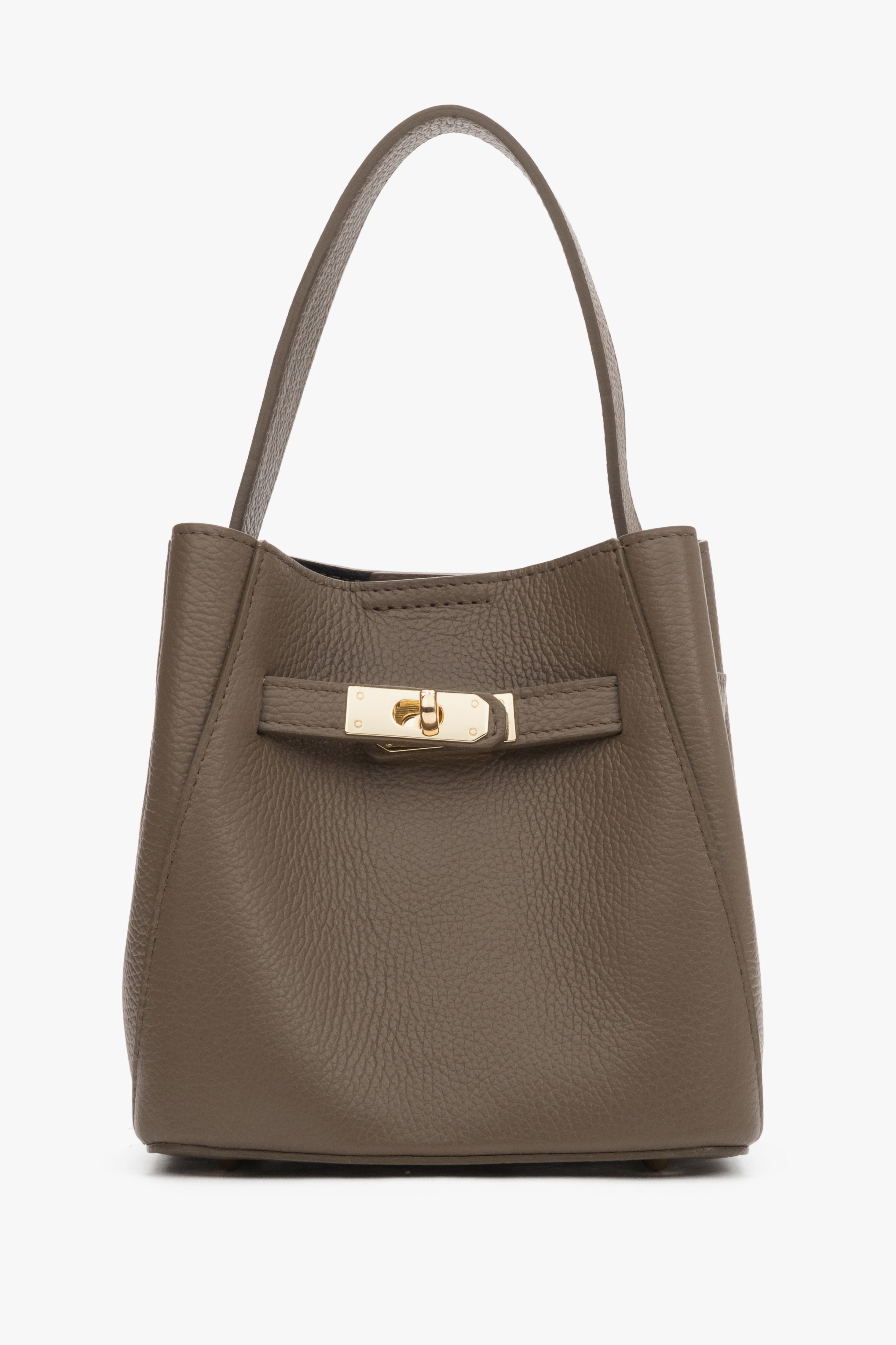 Handy taupe women’s satchel bag made of premium Italian genuine leather.