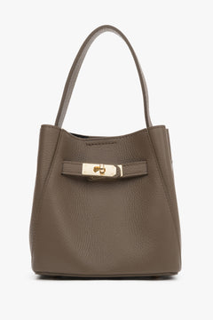 Handy taupe women’s satchel bag made of premium Italian genuine leather.