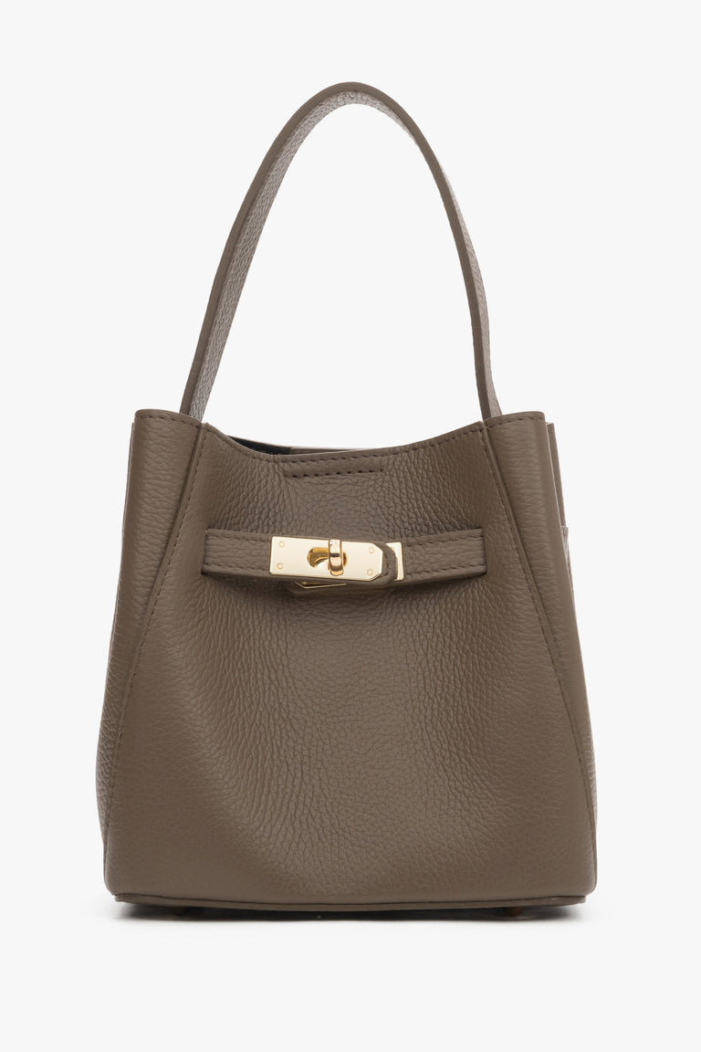 Handy taupe women’s satchel bag made of premium Italian genuine leather.