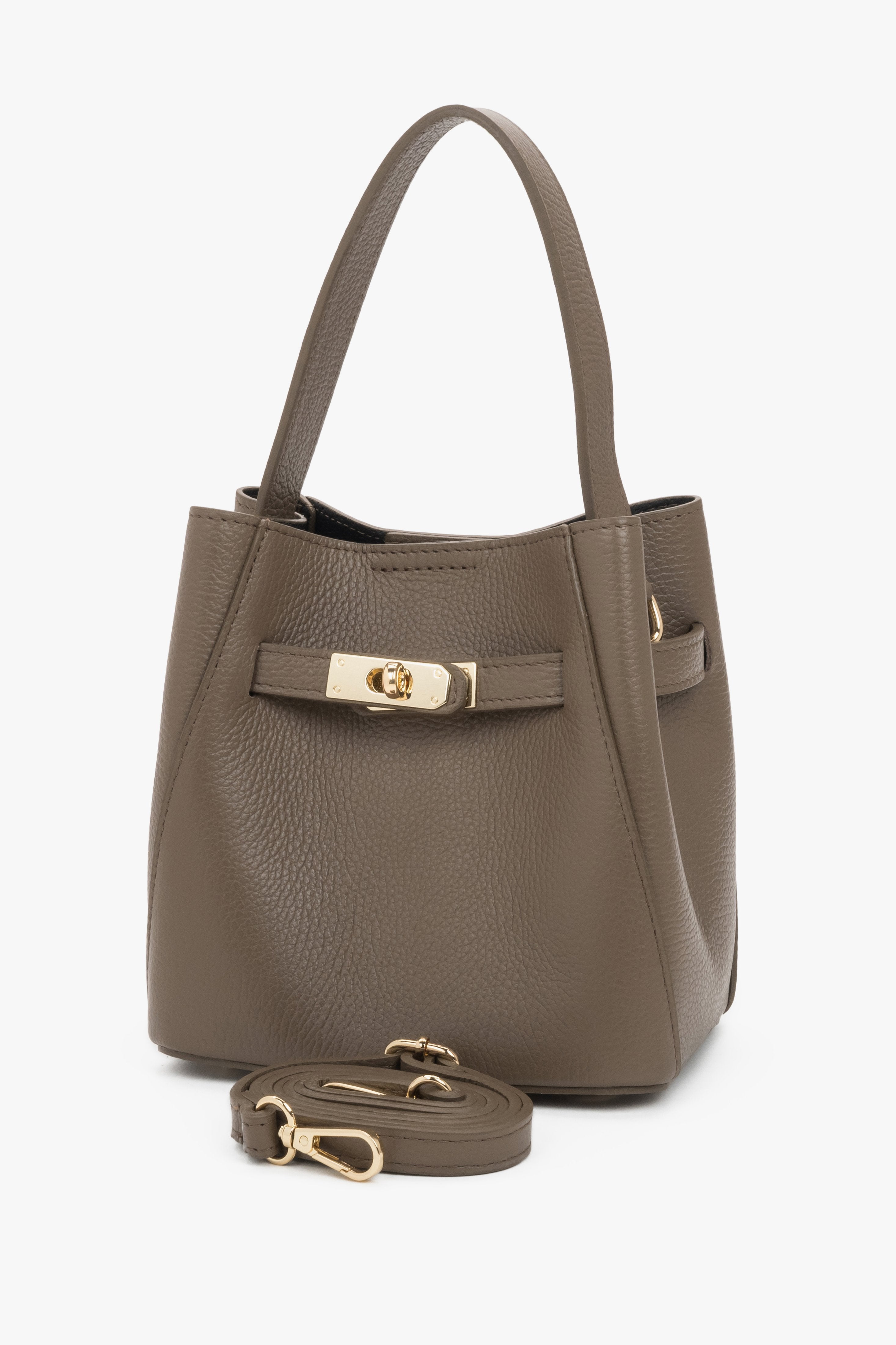 Leather taupe women’s satchel made of high-quality Italian genuine leather.