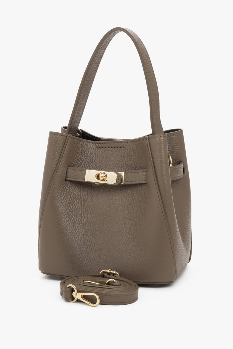 Leather taupe women’s satchel made of high-quality Italian genuine leather.