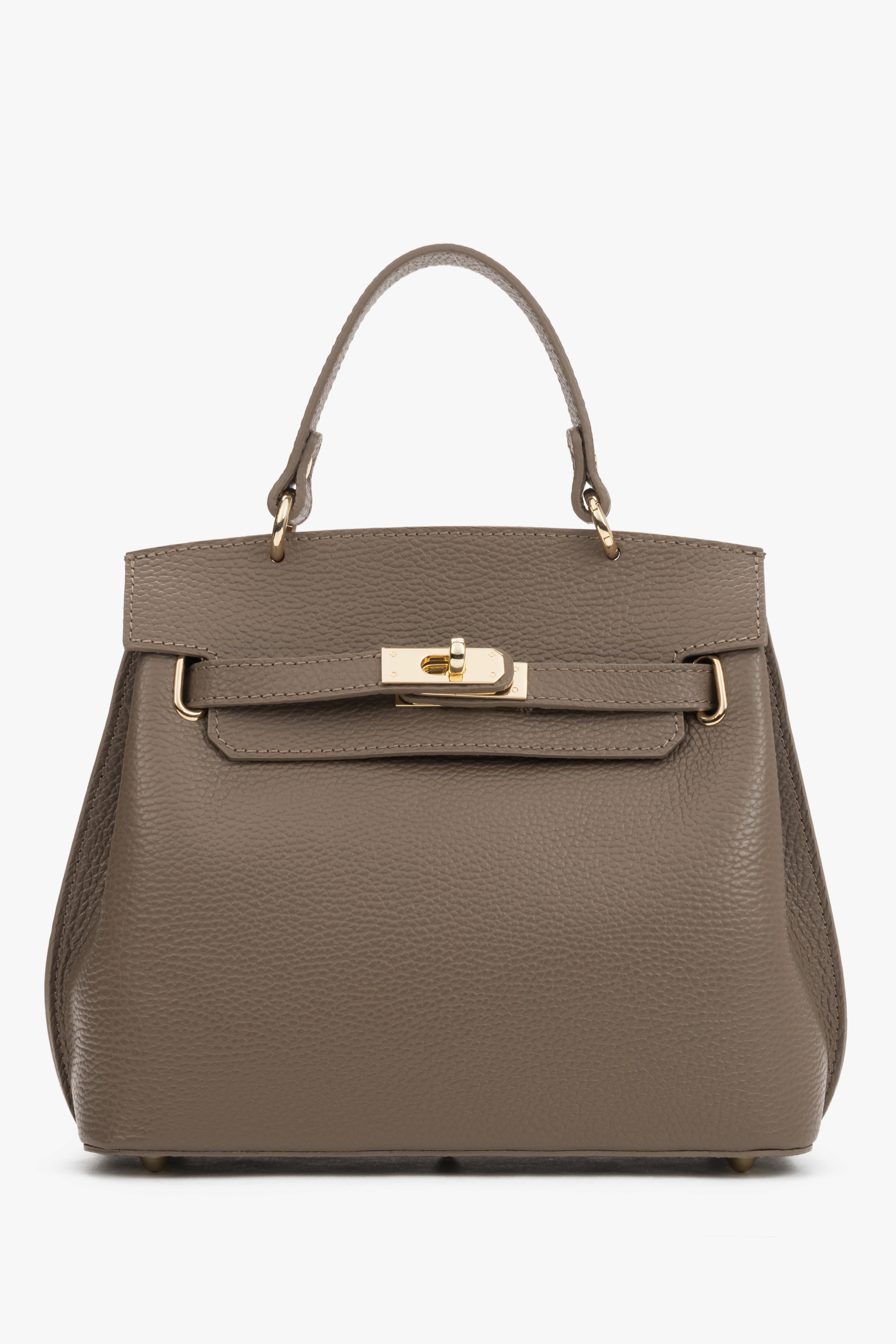 Women's Taupe Italian Textured Genuine Leather Satchel Bag Estro ER00120424.