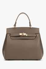 Women's Taupe Italian Textured Genuine Leather Satchel Bag Estro ER00120424.