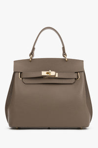 Women's Taupe Italian Textured Genuine Leather Satchel Bag Estro ER00120424.