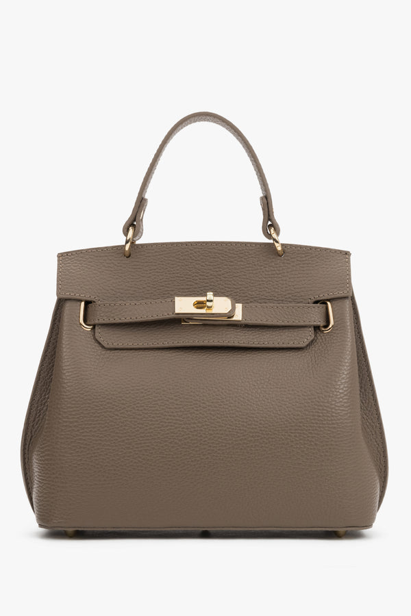 Women's Taupe Italian Textured Genuine Leather Satchel Bag Estro ER00120424.
