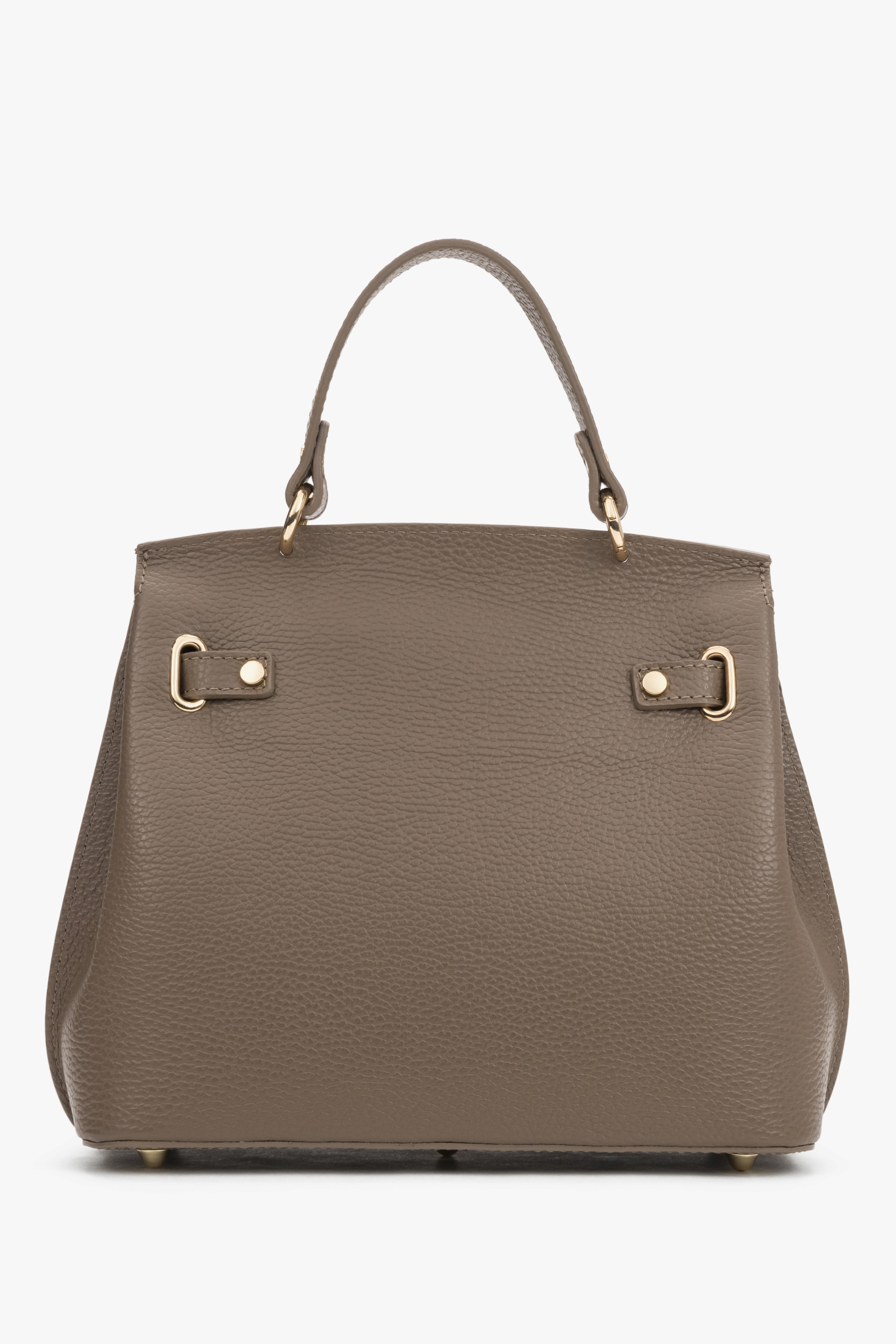 Taupe women’s Italian premium textured genuine leather satchel bag.