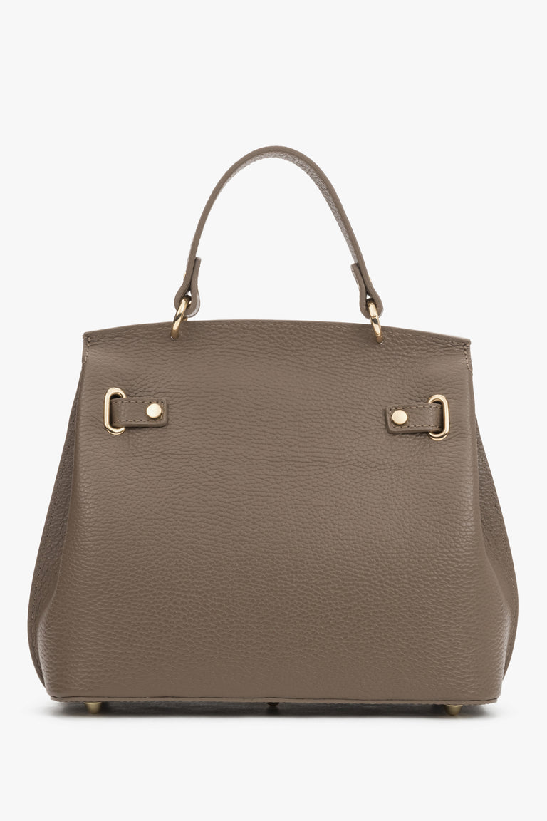Taupe women’s Italian premium textured genuine leather satchel bag.