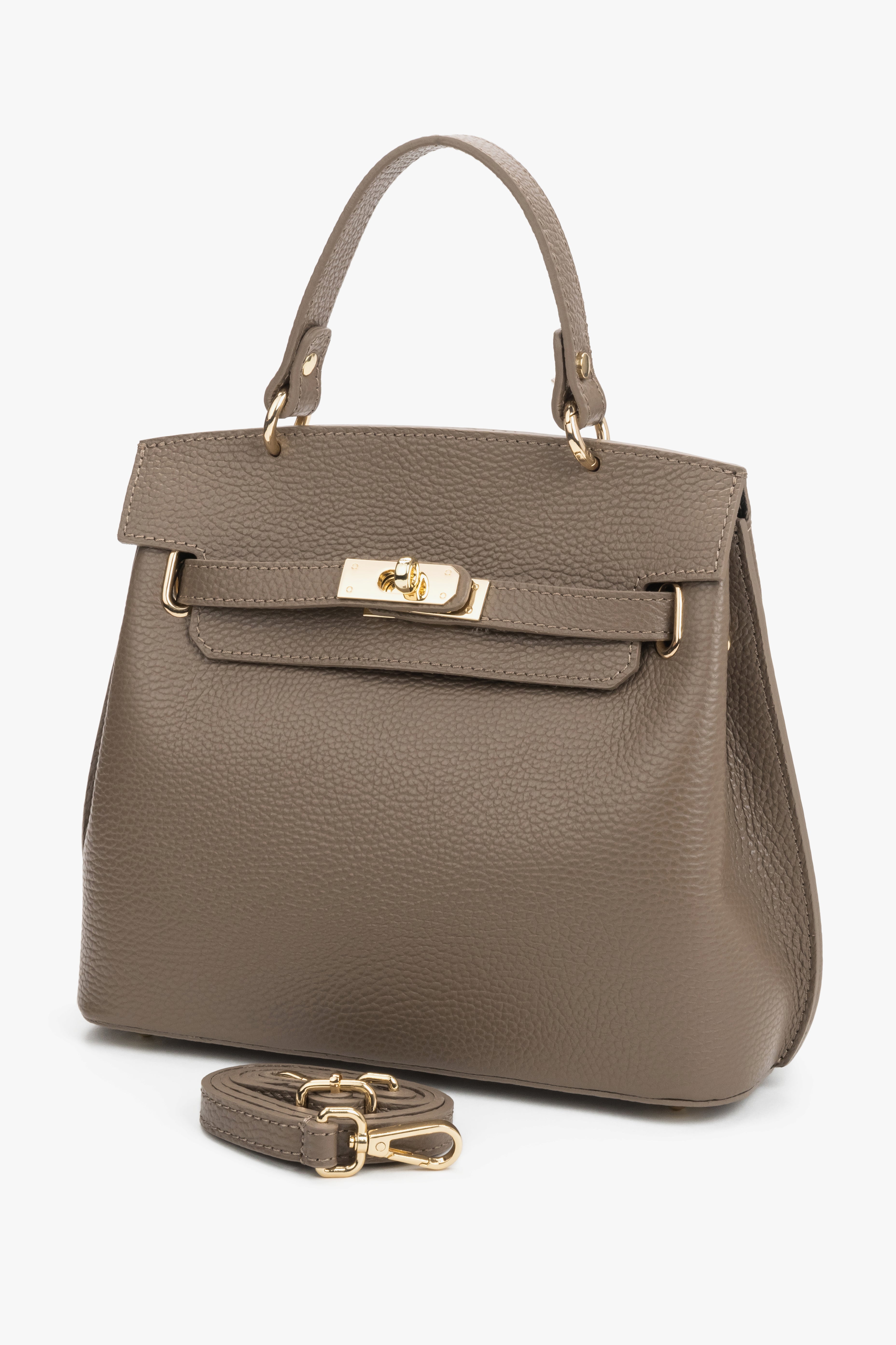 Women’s taupe Italian premium textured genuine leather satchel bag Estro.