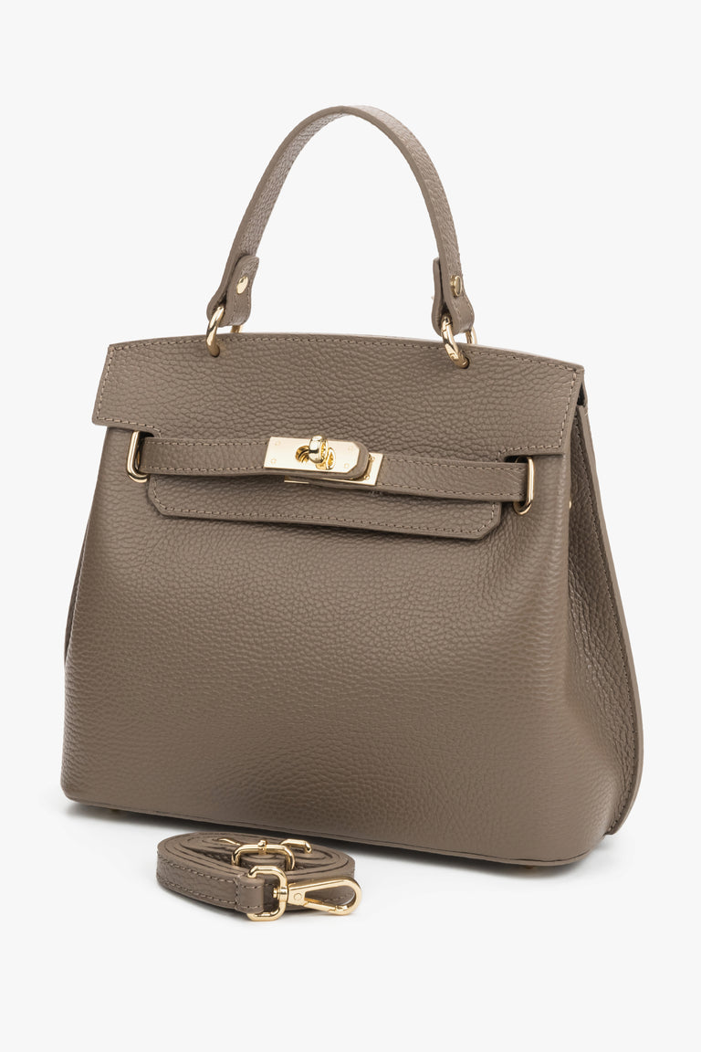 Women’s taupe Italian premium textured genuine leather satchel bag Estro.