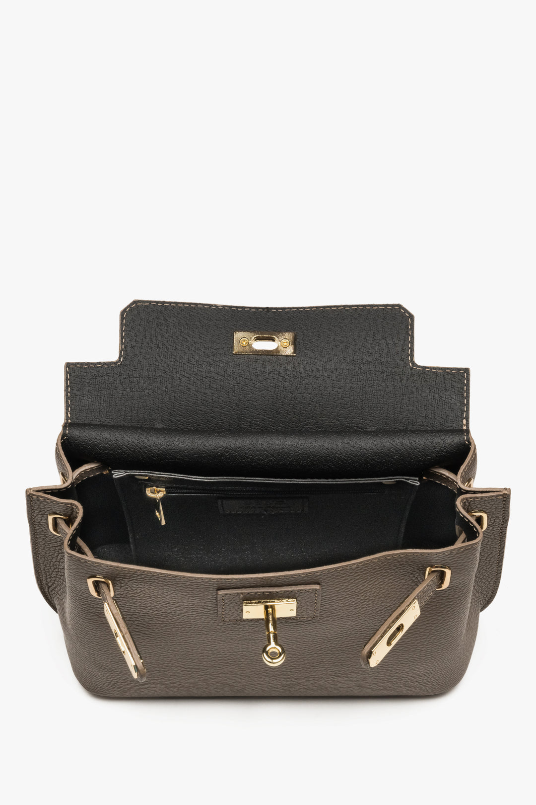 Women’s satchel bag, taupe, Italian premium textured genuine leather, Estro.