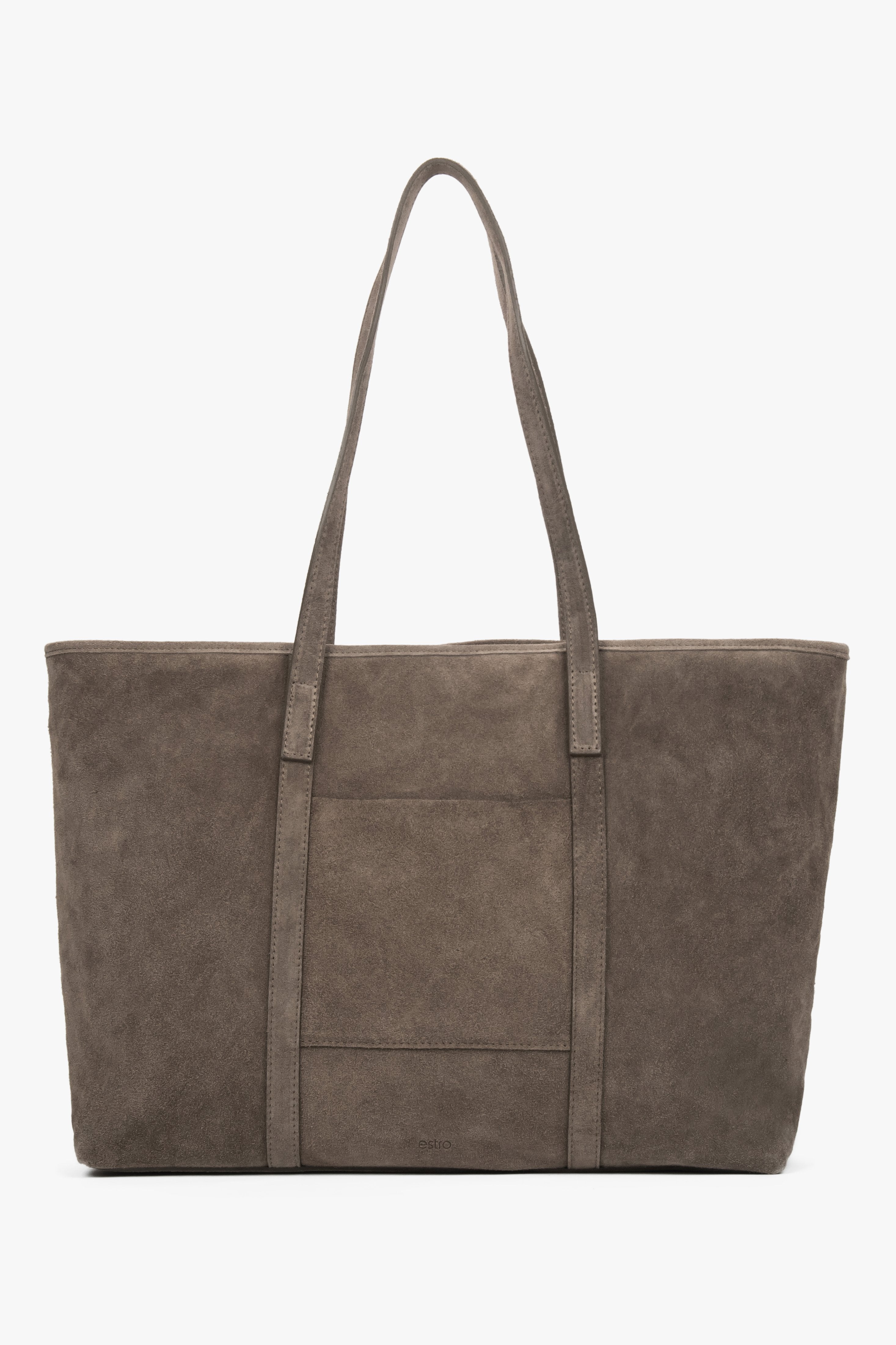 Women’s Taupe Shopper Bag made of Premium Italian Genuine Velour Estro ER00118651.