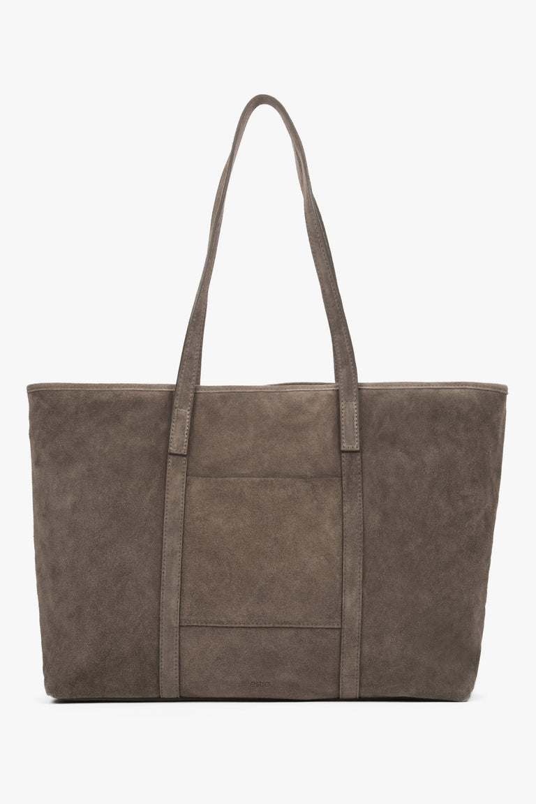 Women’s Taupe Shopper Bag made of Premium Italian Genuine Velour Estro ER00118651.